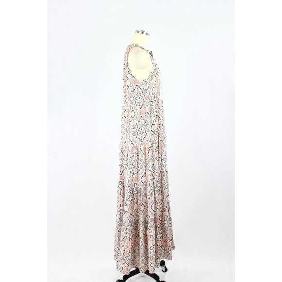 CLUB MONACO Whiite Printed Silk Crepe Ruffle Tiered A-Line Maxi Dress, Size 0 - Picture 2 of 15